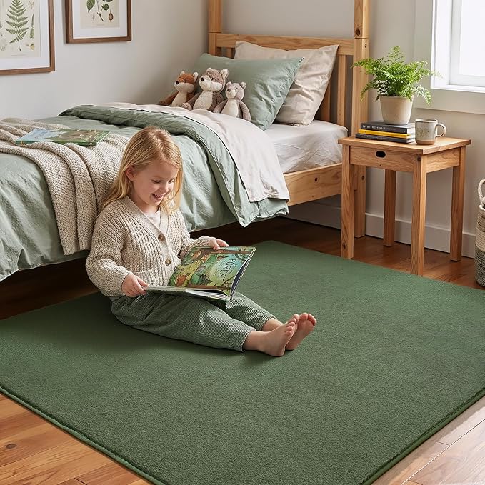 Amearea 4x4 Square Area Rugs for Bedroom Living Room, Sage Green Thickened Memory Foam Rug, Fluffy Indoor Washable Rug Non Slip Minimalist Carpet for Entryway Kids Boys Girls Dorm Nursery Room Decor