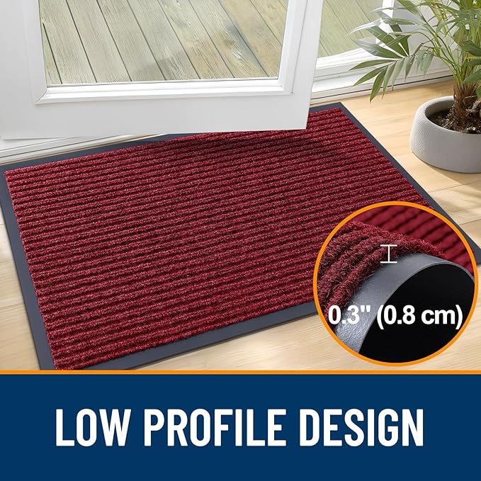 OLANLY Front Door Mat Indoor Outdoor Entrance, Waterproof Heavy Duty Doormat, Fade Resistant, Low Profile, Easy Clean Patio Porch Welcome Floor Mats for Entry, 59x23, Wine Red