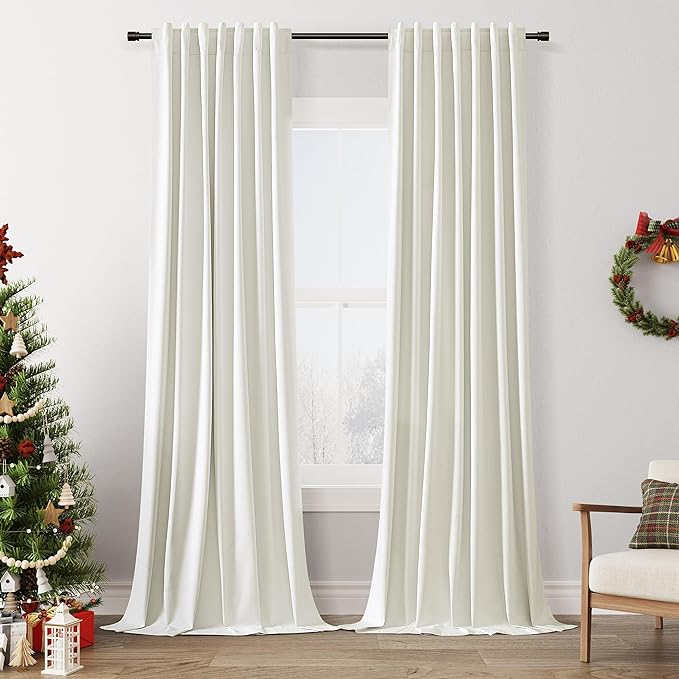 Ivory 100% Blackout Linen Curtains 144 Inch Length 2 Panels Set for Living Room Bedroom Back Tab Thermal Insulated Black Out Drapes Room Darkening Farmhouse Style for Bedroom Window Curtains 52x144
