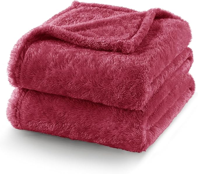 Exclusivo Mezcla Plush Fuzzy Fleece Bed Blanket Queen Size, Super Soft, Fluffy and Warm Blankets for Couch, Bed, All Season (Deep Red, 90x90 inches)