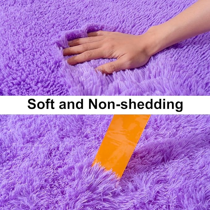 Ultra Soft Runner Rugs for Bedroom Hallways with Upgraded Non-Slip Rubber Backing & Thick Memory Sponge, 2 Packs 2x6 Feet Fluffy Shag Throw Area Rug for Bedside Dorm Light Purple