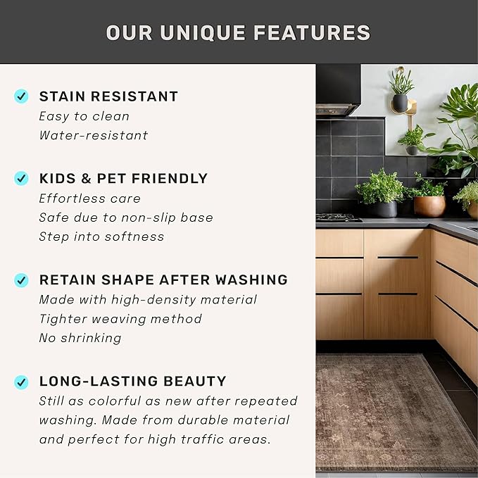 Hazo Haus Brown Rug for Living Room 10x14 - Extra Large Vintage Western Unique Neutral Taupe, Washable Low Pile Non-Slip Soft Thin Area Rug for Dining Under Table, Bedroom Under Bed, Home Office