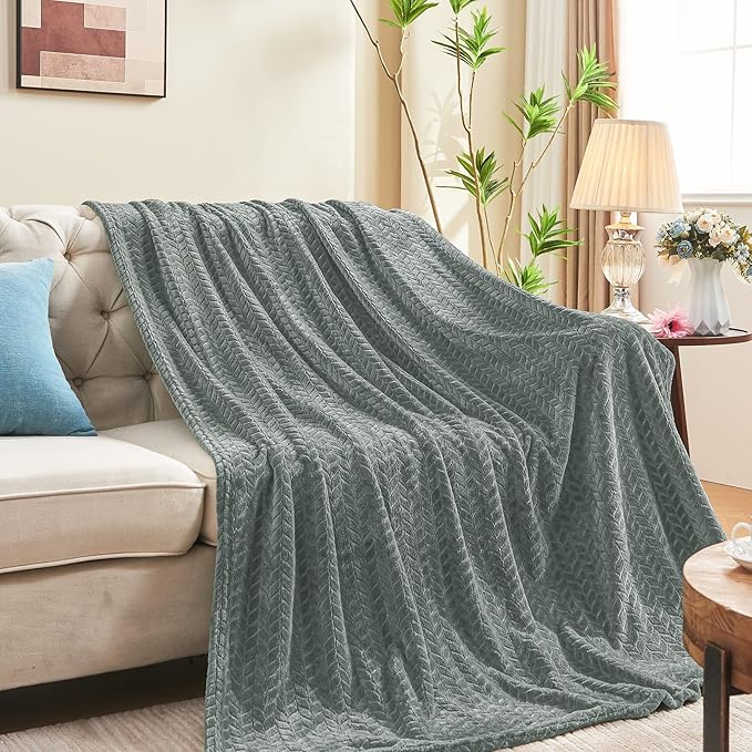 inhand Grey Leaves Pattern Throw Blanket for Couch, Super Soft Flannel Cozy Lightweight Fuzzy Blankets for Women, 50 x 60 Inches