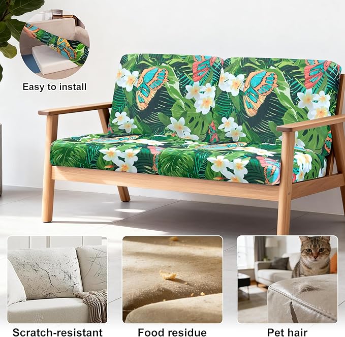 4Pcs Patio Stretch Cushion Covers,Outdoor Sofa Replacement Cover Slipcovers for Patio Furniture Cushion Covers, Washable Reusable Furniture Protector