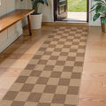 Lahome Colette Checkered Easy Jute Kitchen Runner, 2x8 Washable Indoor Outdoor Runner Rug, Checkerboard Non Slip Non Shedding Neutral Carpet for Hallway Entryway Foyer