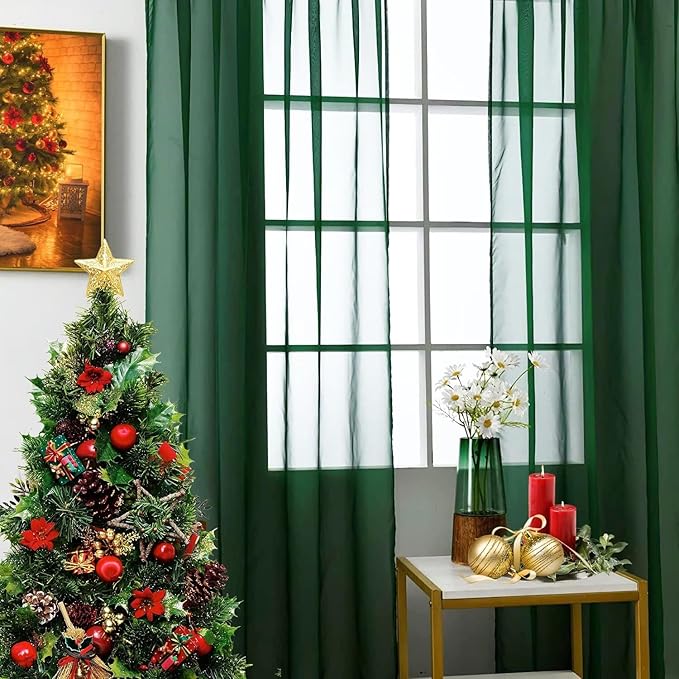 SpaceDresser Basic Rod Pocket Sheer Voile Window Curtain Panels White 1 Pair 2 Panels 42 Width 63 Inch Long for Kitchen Bedroom Children Living Room Yard(Foliage Green,42 W x 63 L)