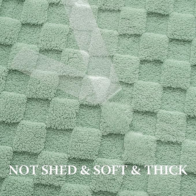 Sage Green 300GSM Fluffy XL Throw Blanket Soft Fleece Bed and Couch Blankets for Bedroom, Farmhouse, and Aesthetic Room Decor 5070