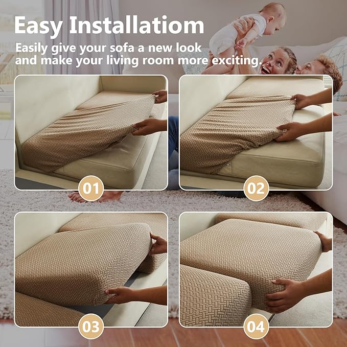 Couch Cushion Covers for Sofa Couch Covers Wear-Resistant Universal Sofa Cover Washable Stretch for Sectional Slipcovers (Texture-Light Coffee,Back Cover M)