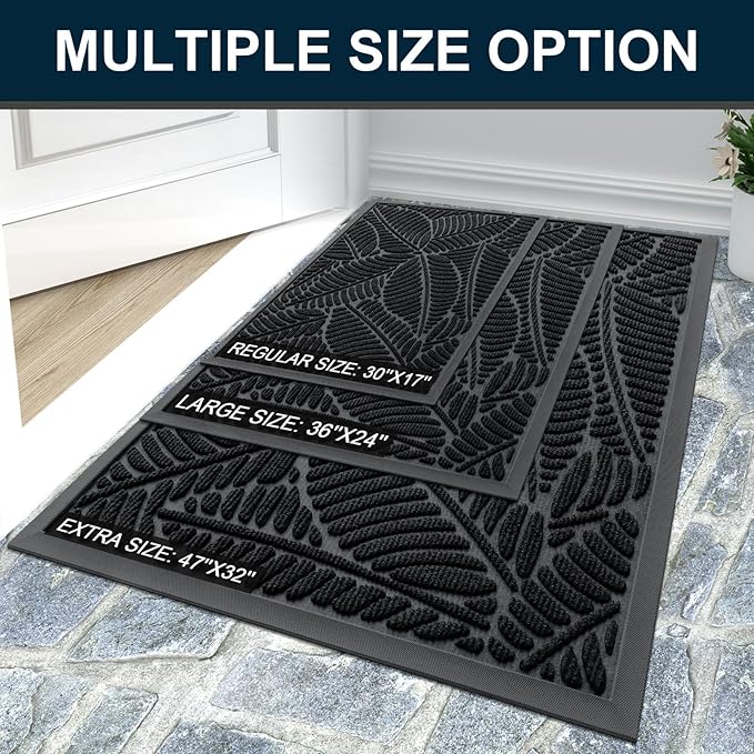 Colorxy Waterproof Doormat, Sturdy Natural Rubber Front Indoor Mat, Non Slip Low Profile Indoor Outdoor Door Mats, Stain and Fade Resistant Floor Mat, Easy Clean Patio Entrance Mat, 71''x23'', Black