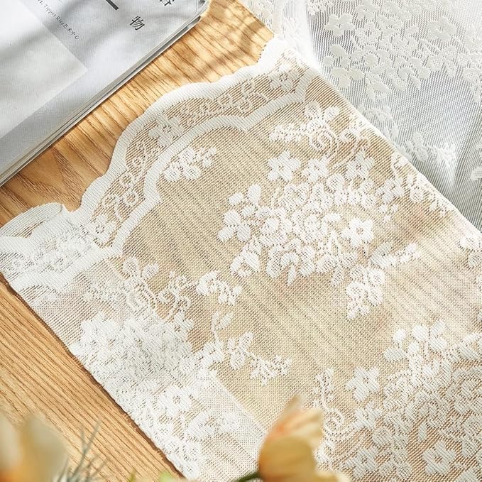 YJ YANJUN Vintage Lace Curtains 120 Inches Long-Antique Floral Ivory Privacy High Ceiling Sheer Curtain Panels for Dining Room, Patio Door, Large Windows - Rod Pocket 52x120 10 FT Tall Cream