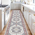 OPPODREAM Soft Entryway Rug 2x10, 2x10 Rug Runner, Washable Hallways Carpet 2 x 10 with Non Slip Backing, Low-Pile Bedside Carpet 2 x 10, Long, Faux Cashmere, Red & Grey