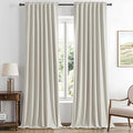 MIULEE 100% Blackout Linen Curtains for Bedroom, Light Cream Solid Luxury Decor Thermal Insulation Room Darkening Drapes for Living Room Nursery Back Tab Rod Pocket 42 x 96 Inches, 2 Panels