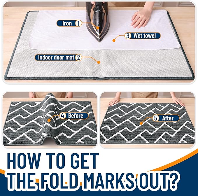 OLANLY Front Door Mat, Non-Slip Rubber Backing, Dirt Resistant and Absorbent, Washable, Easy to Clean Low-Profile Indoor Doormat for Back Door, Entryway, Inside Entrance, 48x32, Charcoal