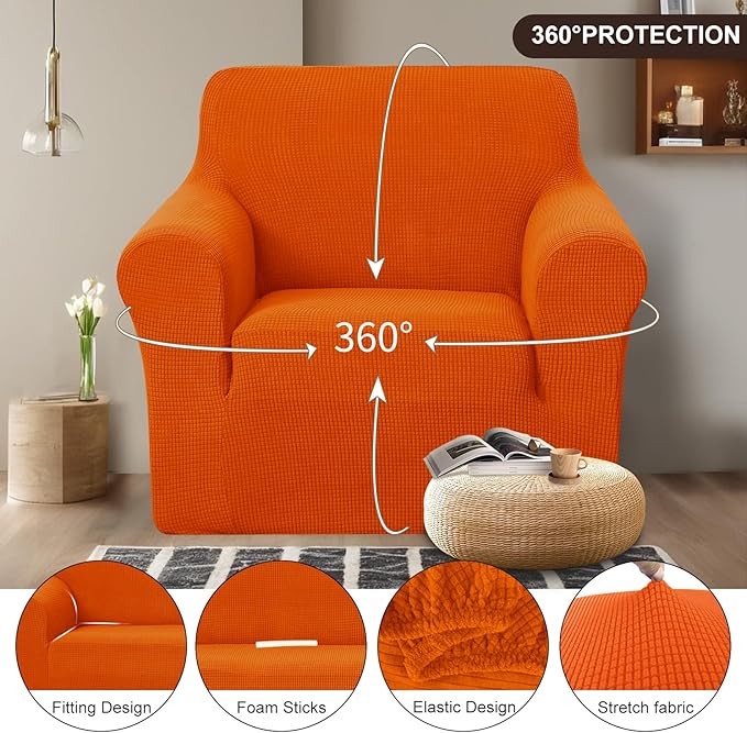 U-NICE HOME Recliner Chair Covers Stretch Couch Cover Sofa Cover Sofa Slipcover Furniture Protector for Chair Cover Pet Friendly(Armchair, Orange)