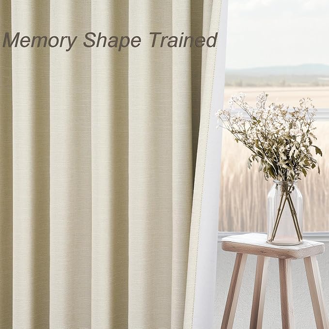 Topfinel 105 Inches Long Custom Black Out Thick Linen Drapery Panels, Cream White Pinch Pleated Heat Reflective Cottage Curtains with Pin Hooks, Luxury Lined Back Tab Drapes 2 Panels for Slider Door