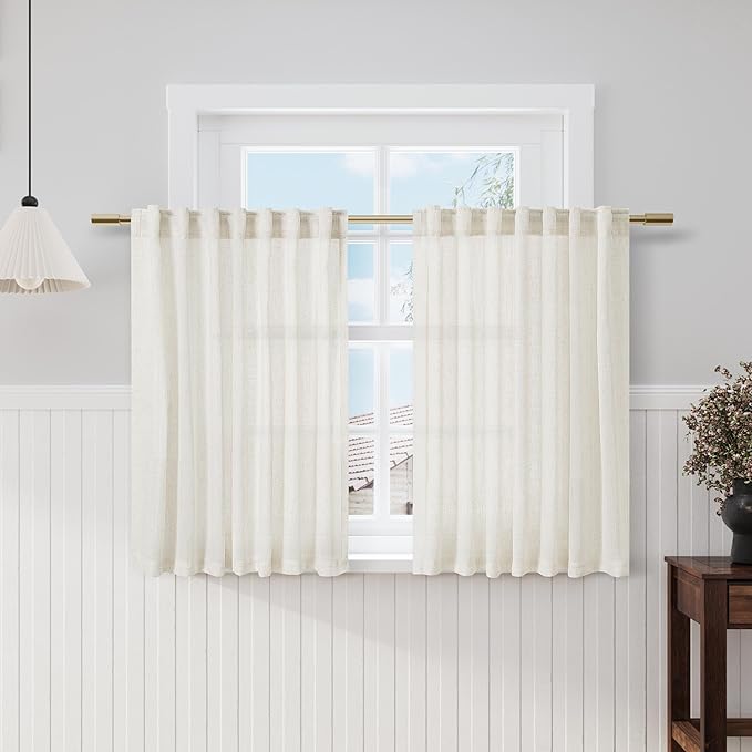 Nanspring Cream Natural Linen Curtains 47 Inch Length 2 Panels Set Boho Farmhouse Living Room Drapes Light Filtering Rod Pocket Back Tab Privacy Semi Sheer Curtains 47 Inches Long 52x47
