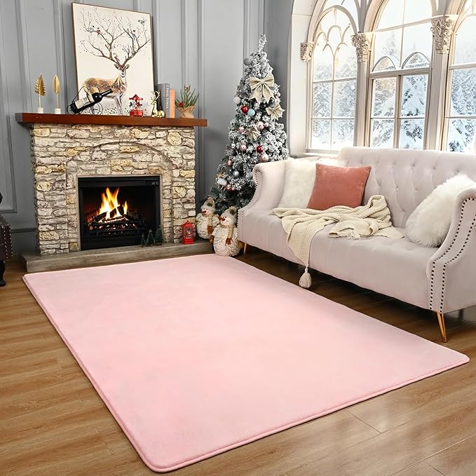 Amearea Large Modern Area Rugs for Bedroom Living Room, 5x8 Feet Pink Thickened Memory Foam Rug, Fluffy Indoor Washable Rugs Non Slip Minimalist Carpet for Boys Girls Dorm Nursery Room Decor