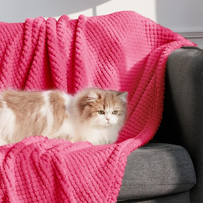 Whale Flotilla Extra Large Fuzzy Fleece Throw Blanket for Couch, 50x70 Inch Fluffy Warm Soft Jacquard Blankets for All Season, Lightweight and Cozy, Hot Pink