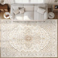 Area Rugs 9x12 Vintage Rug: Large Washable Living Room Rug Retro Medallion Distressed Soft Low Pile Non-Slip Indoor Floor Carpet for Bedroom Dining Table Office (BeigeBrown,9'x12')