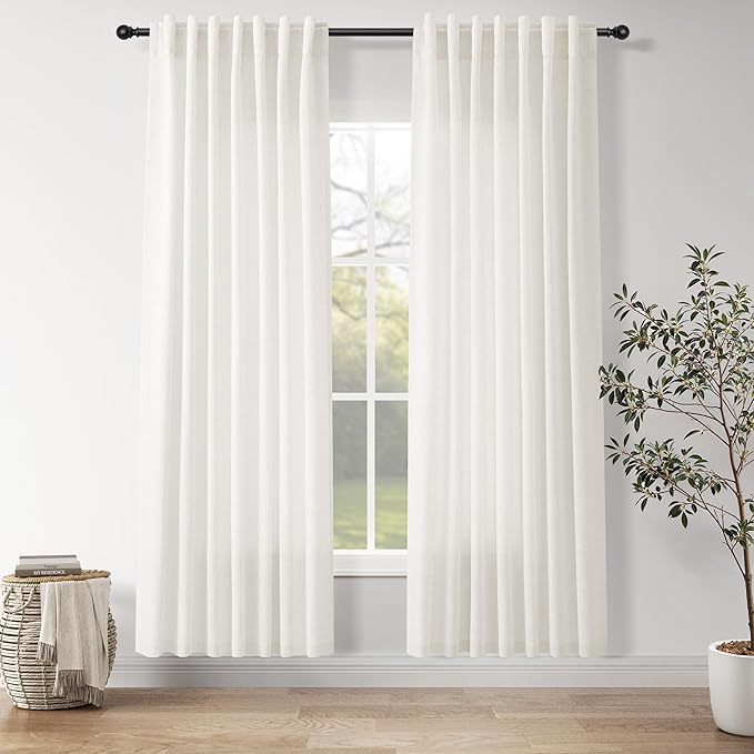 Nanspring Neutral Linen Curtains 80 Inch Length for Living Room Light Filtering Semi Sheer Curtain Coastal Modern Farmhouse Decor Drapes for Bedroom Back Tab and Rod Pocket 52x80, 2 Panels