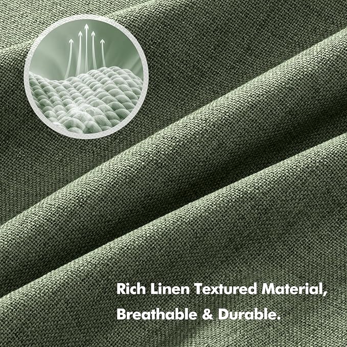 MIULEE 100% Blackout Linen Curtains for Bedroom, Olive Green Solid Luxury Decor Thermal Insulation Room Darkening Drapes for Living Room Nursery Back Tab Rod Pocket 42 x 96 Inches, 2 Panels