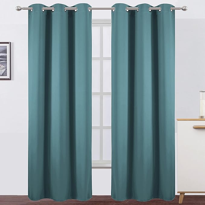 LEMOMO Sea Teal Thermal Blackout Curtains/42 x 95 Inch/Set of 2 Panels Room Darkening Curtains for Bedroom