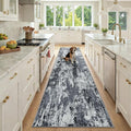 Washable Area Rugs 2'6''x10 Non-Slip Modern Abstract Soft for Living Room Entryway Bedroom Nursery, Print Pattern, Black Navy Blue Gray