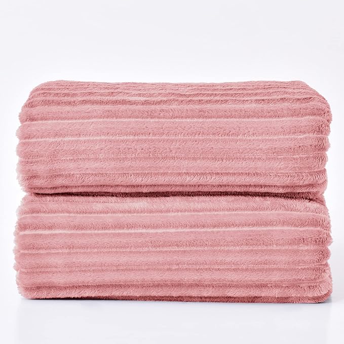 BEDELITE Fleece Blanket King Size – 3D Ribbed Jacquard Soft and Warm Decorative Fuzzy Blankets – Cozy, Fluffy, Plush Lightweight Throw Blankets for Couch, Bed, Sofa(Pink, 108x90 inches)