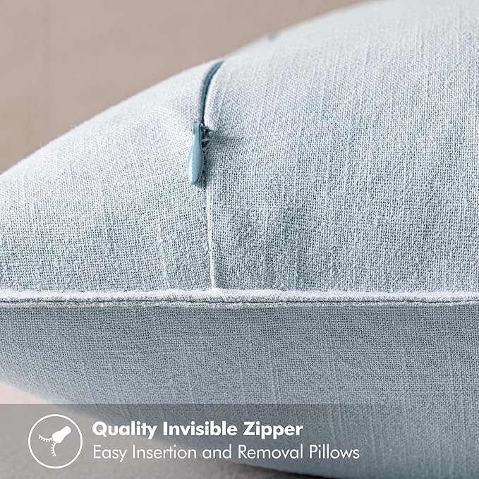 MIULEE Decorative Linen Pillow Covers 18x18 Inch Light Blue Boho Farmhouse Neutral Couch Throw Pillows for Bed Pack of 2 Accent Coastal Modern Pillowcase Summer Sofa Livingroom Home Decor