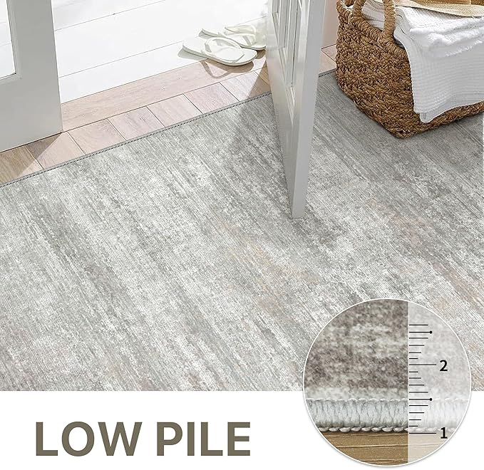BEIMO Area Rugs 6x9 for Living Room Bedroom, Modern Abstract Machine Washable Rug, Large Soft Low Pile Floor Carpet with Non Slip Backing for Dining Room, Light Grey/Beige