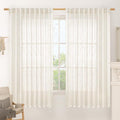 LAMIT Light Filtering Linen Curtains 63 inches Long, Cream Linen Textured Semi Sheer Back Tab and Rod Pocket Boho Drapes for Bedroom/Living Room, 2 Panels, 70 x 63 Inch