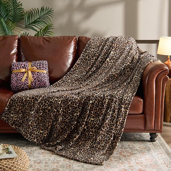 BEDELITE Fleece Blanke for Couch & Bed Leopard Print Throw Blanket – Soft Cheetah Blanket, Cozy Lightweight Fleece Animal Print Throw, 60"x 80", Brown
