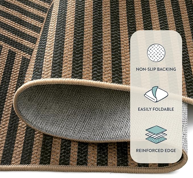 Lahome Enfys Modern Geometric Outdoor Easy Jute Rug, 3x5 Indoor Outdoor Rugs for Living Room Black Entryway Carpet, Farmhouse Washable Non Slip Carpet for Patio Courtyard Bedroom