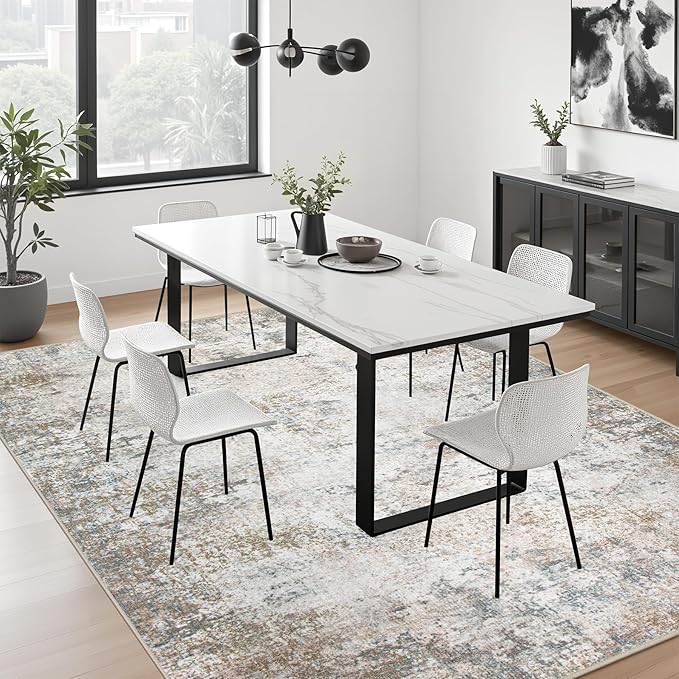 4x6 Area Rug Living Room Rug: Washable Modern Abstract Soft Thin Rug Indoor Floor No Slip Stain Resistant Carpet for Bedroom Dining Room Farmhouse Nursery Home Office - Brown Grey