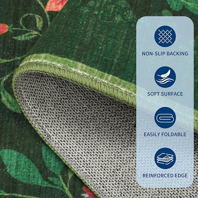 GarveeHome Floral Rug 2.5x10 Runners for Hallways, Boho Kitchen Runner Rugs Non Slip Bath Runners, Vintage Washable Runner Rug for Bedroom, Soft Long Rugs for Entryway Bathroom Laundry Dorm, Green