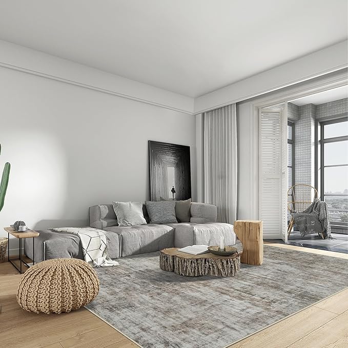 4x6 Area Rugs Washable Rug: Modern Abstract Living Room Rug Soft Anti-Skid Thin Carpet Indoor Floor Non-Shedding Carpets for Bedroom Dining Room Farmhouse Nursery Home Office Brown Black