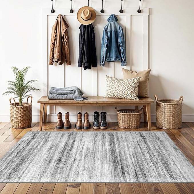 3x4 Rugs Washable Entry Rug: Easy-to-Clean Carpets for Large Entryway Hallway Kitchen Bedroom - Stain and Water Resistant Carpet with Non-Slip Backing - Soft Low-Pile Door Mat Grey