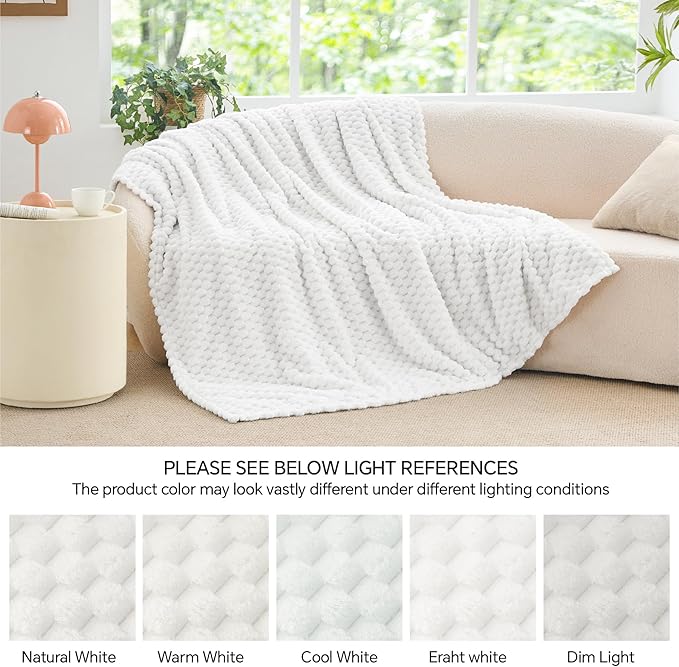 BEDELITE Fleece Blanket, Large King Size for Bed, 3D Jacquard Decorative White Fuzzy Blanket, Soft and Cozy Warm Plush Fluffy Throw All Seasons Suitable, 108x90Inches