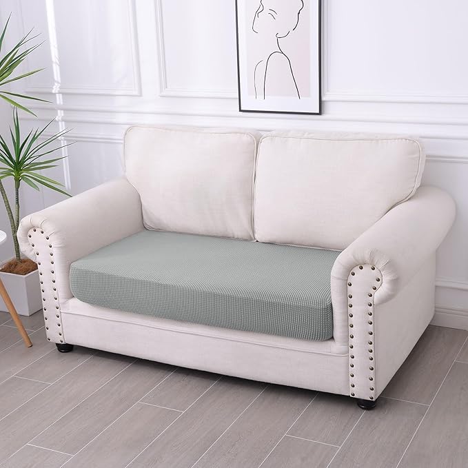 hyha Waterproof Couch Cushion Covers for Pets, Non Slip Sofa Seat Cover for Dogs Washable, Soft Thick Stretch Jacquard Fabric, Sofa Slipcovers with Elastic Bottom (1 Piece for Medium, Light Grey)