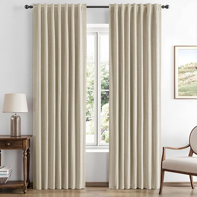 MIULEE 100% Blackout Linen Curtains for Bedroom, Cobblestone Solid Luxury Decor Thermal Insulation Room Darkening Drapes for Living Room Nursery Back Tab Rod Pocket 42 x 90 Inches, 2 Panels
