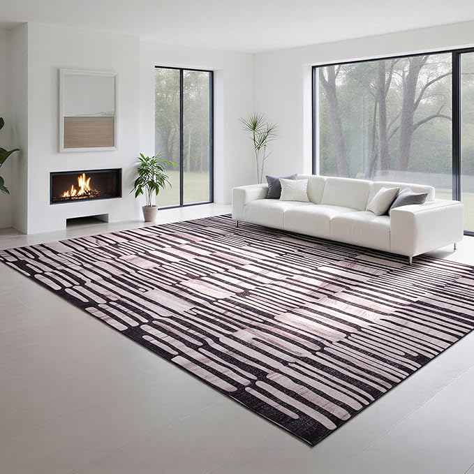 Washable Rugs 8x10 Area Rugs for Living Room- Modern Abstract Rugs for Bedroom,Dining Room, Large Soft Low Pile Carpet with Non Slip Rubber Backing,Neutral Accent Rug for Nursery Home Office