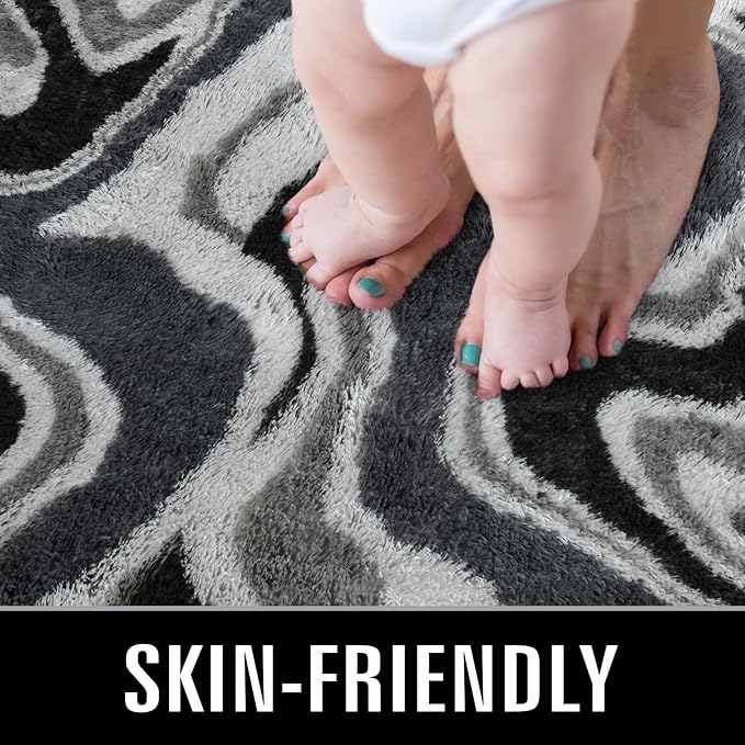 TWINNIS Super Soft Shaggy Rugs Fluffy Carpets, 4x5.9 Feet, Indoor Modern Plush Area Rugs for Living Room Bedroom Kids Room Nursery Home Decor, Upgrade Anti-Skid Rectangular Fuzzy Rug, Grey Black