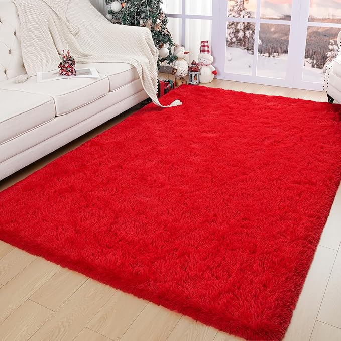 Chicrug Soft Area Rugs for Bedroom Living Room Plush Fluffy Rug 3x5 Feet, Shag Furry Area Rug Carpet Non Shedding for Nursery Children Kids Girls Room Home Decorative,Red