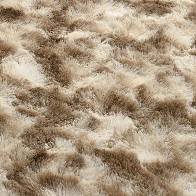 5x7 Ft Large Shag Rugs for Bedroom Living Room Decor for Men Boys, Tie Dyed Ultra Soft Fluffy Furry Area Rug for Indoor Floor, Aesthetic Carpet for Home Decor (Khaki)