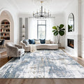 Washable Rugs 8x10 Area Rugs for Living Room,Modern Abstract Rugs for Bedroom,Large Carpets,Ultra Soft Faux Wool Dining Room Rug,Non Slip Low Pile Print Rug- Blue- (White-Reddish Brown)