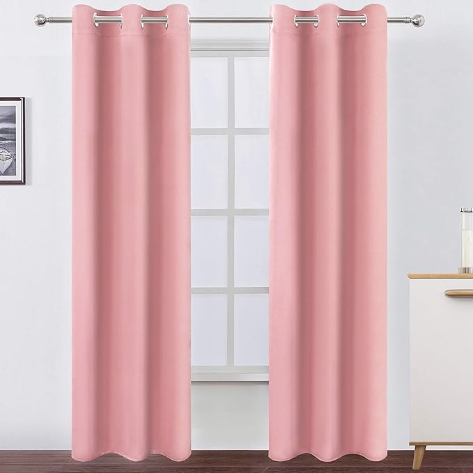 LEMOMO Blackout Curtains 42 x 95 inch/Pink Curtains Set of 2 Panels/Thermal Insulated Room Darkening Bedroom Curtains