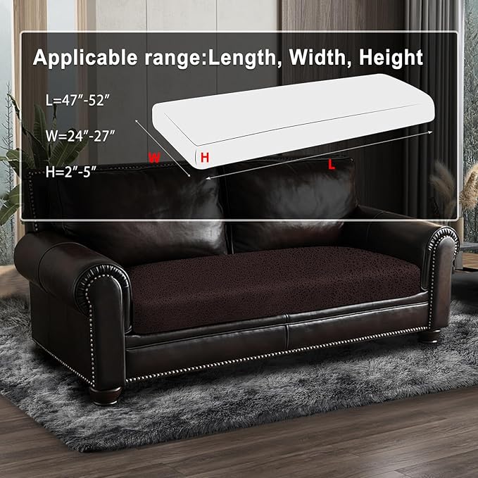 Leather Look Couch Cushion Covers Sofa Seat Slipcovers Sets Couches Furniture Protector for Sectional Armchair Loveseat Pets Kids Stretch Spandex Fabric (1 Cushion Loveseat, Chocolate)