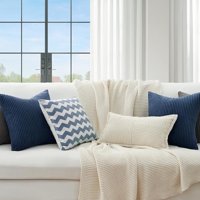 Topfinel Decorative Throw Pillow Covers Cushion Cases, Set of 4 Soft Velvet Modern Double-Sided Designs, Mix and Match for Home Decor, Pillow Inserts Not Included (18x18 inch, Dusty Blue)