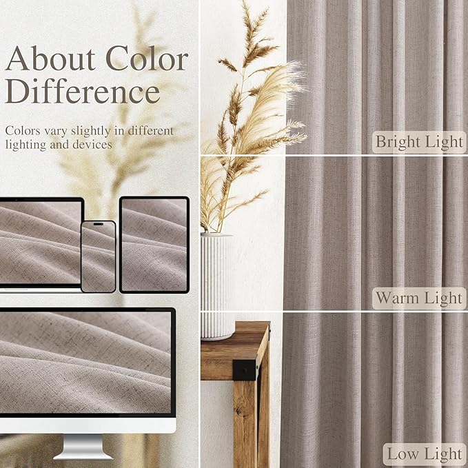 Brownish Grey Linen Curtains for Living Room Extra Long 126 Inches Long Back Tab Light Filtering Semi Sheer Curtain Modern Farmhouse Decor Floor to Ceiling High Window for Bedroom 52x126, 2 Panels