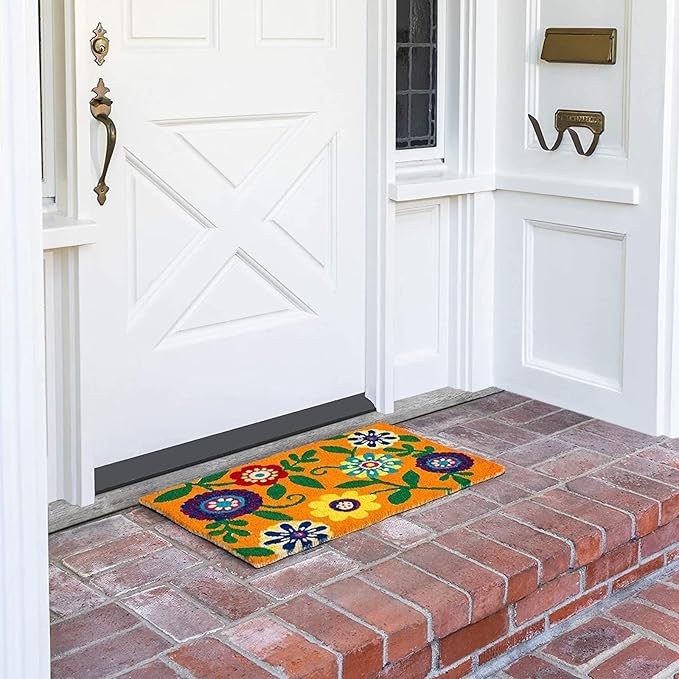 Juvale Floral Coir Door Mat - 17 x 30 in, Natural & Modern - Outdoor Welcome Mat for Front Door & Patio with PVC Backing
